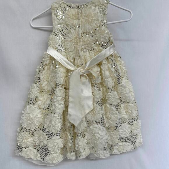 AMERICAN PRINCESS GIRL'S DRESS SIZE 3T IVORY GOLD SEQUIN RIBBON FLORAL - Picture 2 of 9